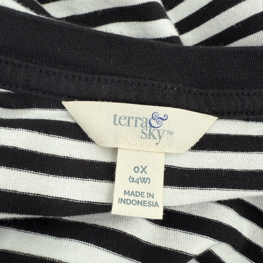 Terra Sky Dress Women 0X Black White Stripes T Shirt V Neck Short Sleeve Pockets - Picture 7 of 13